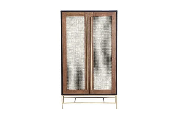 Tresa Vitrineskab, Sort M. Beige Rattan