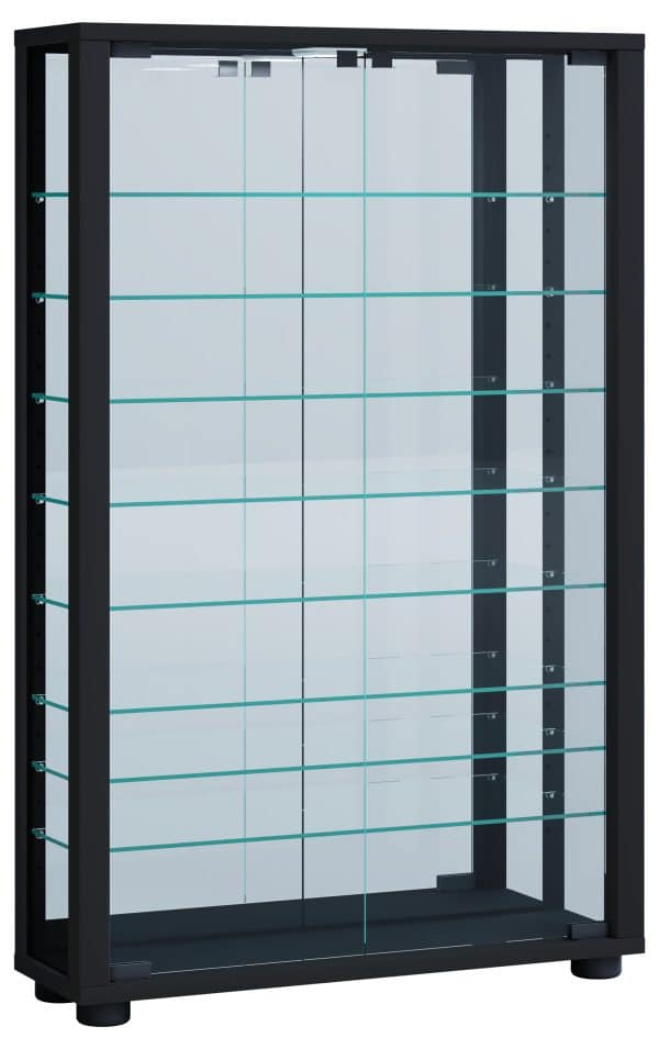 Gulv Vitrineskab "Lumo Mini" Med Spejl | Inkl. Led Lys, 91 x 59 x 18 cm, sort