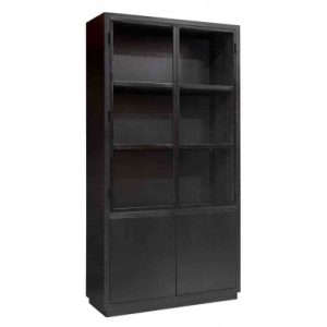 Oakura vitrineskab i egetræsfinér og metal H230 cm - Sort