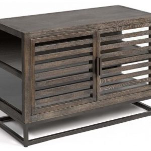 Sideboard i egetræ og metal B90 cm - Antik sort/Gråbejset