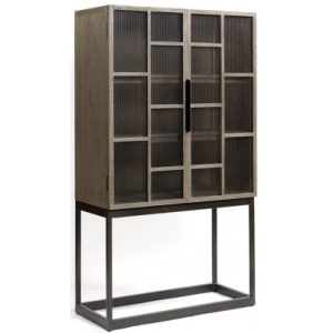 Vitrineskab i egetræ og metal H175 cm - Antik sort/Gråbejset
