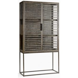 Vitrineskab i egetræ og metal H210 cm - Antik sort/Gråbejset
