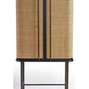 Vitrineskab i egetræ og rattan H170 cm - Sort/Natur