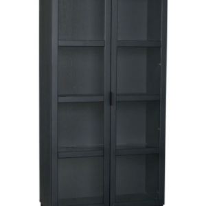 Rowico Everett vitrineskab i egetræ, stål og glas H195 x B95 cm - Sort/Sort