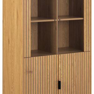 ACT NORDIC Jaipur vitrineskab, m. 4 låger, 6 hylder - klar glas, vild eg melamin og sort stål