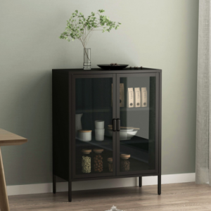 FAUS Lavt vitrineskab i stål og glas H101,5 x B80 x D40 cm - Sort/Klar