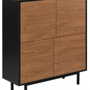 GNOS Lavt vitrineskab i metal og møbelplade H93 x B80 x D30 cm - Sort/Brun