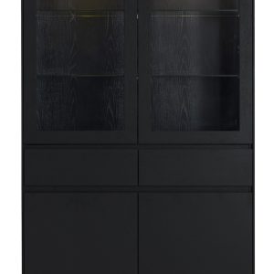 Rungsted 110 cm bredt vitrineskab i sort egetræ med softclose og indbygget lys.