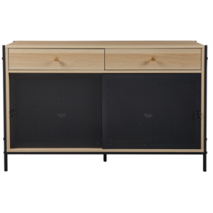 TYSNA Skænk i metal og møbelplade H75 x B120 x D40 cm - Sort/Eg