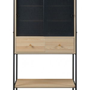 TYSNA Vitrineskab i metal og møbelplade H140 x B80 x D40 cm - Sort/Eg