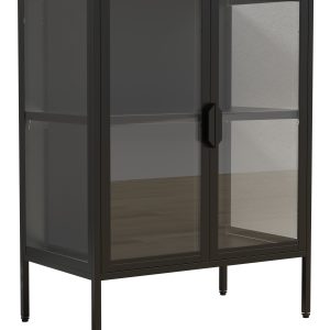 VCM NORDIC Floka S vitrineskab, m. 2 låger og 1 hylde - glas og sort stål