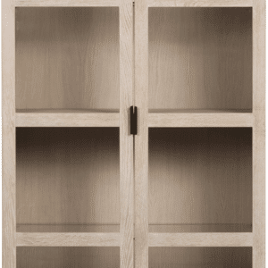 Vitrineskab Rowico Everett i hvidkalket egetræ med sort metalbund H195xB95xD41 cm FSC-certificeret glaslåger softclose