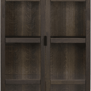 Vitrineskab Rowico Everett udstillingsskab i massiv egetræ & sort pulverlakeret metalstel 195x95x41 cm FSC-certificeret