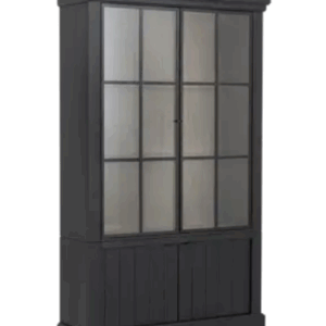 FLAMANT JASON Vitrineskab i egetræ med lys H222 x B138 x D44 cm - Sort/Natur