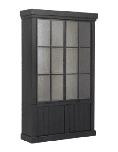 FLAMANT JASON Vitrineskab i egetræ med lys H222 x B138 x D44 cm - Sort/Natur