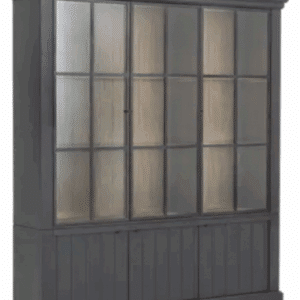 FLAMANT JASON Vitrineskab i egetræ med lys H222 x B192 x D44 cm - Sort/Natur