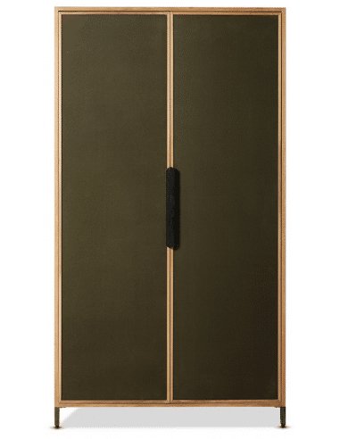 PIONEER Vitrineskab i jern, fyrretræ og kanvas H180 cm - Industrielt sort/Rustik natur/Mørkegrøn