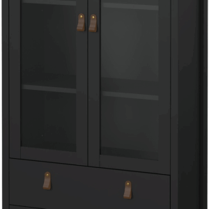 Vitrineskab Vesterholm Lunor, mat sort, væghængt - 2 glaslåger og 3 skuffer, H199xB78xD32,5 cm