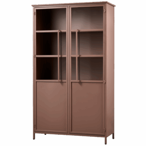 WOOOD Exhibit vitrineskab, m. 2 låger og 4 hylder - glas og brun metal