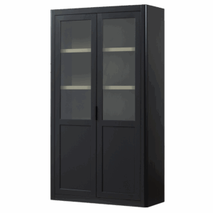 WOOOD Gunnar vitrineskab, m. 2 låger og 4 hylder - mat sort fyrretræ
