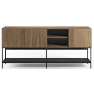 AMIRA Skænk med 3 skabe i metal og melamin H80 x B180 x D40 cm - Sort/Mørk eg