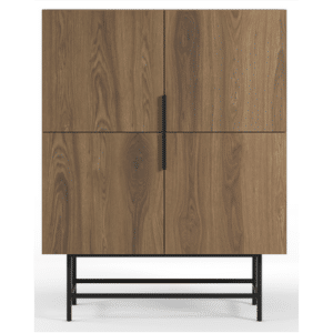 ELDIA Vitrineskab med 4 skabe i metal og melamin H128 x B100 x D40 cm - Sort/Mørk eg