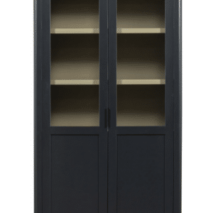 GUNNAR Vitrineskab i fyrretræ og glas H217 x B120 x D48 cm - Rustik sort/Rustik jordbrun