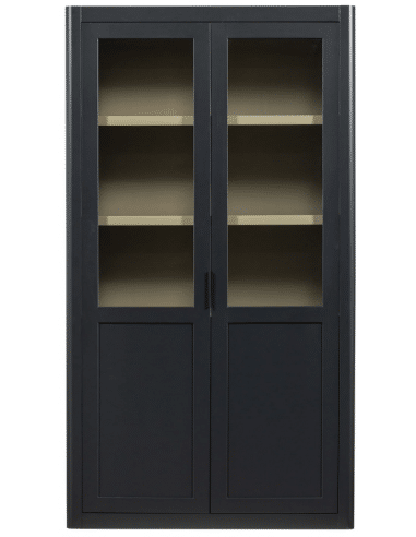 GUNNAR Vitrineskab i fyrretræ og glas H217 x B120 x D48 cm - Rustik sort/Rustik jordbrun