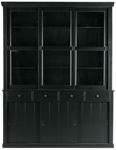 LAGOS Vitrineskab i fyrretræ og glas H215 x B166 x D48 cm - Rustik sort