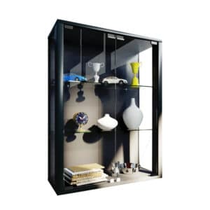 Vægvitrineskab sort - 80x60x25 cm - ESG-sikkerhedsglas med 2 hylder