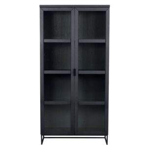 Rowico Home Everett Højt Sort Vitrineskab m. Glaslåger 95 cm x 195 cm x 41 cm | Møbelsalg.dk