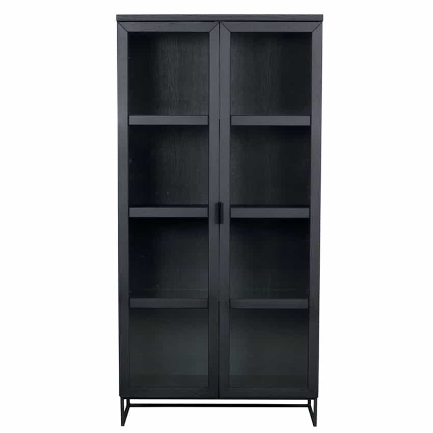 Rowico Home Everett Højt Sort Vitrineskab m. Glaslåger 95 cm x 195 cm x 41 cm | Møbelsalg.dk